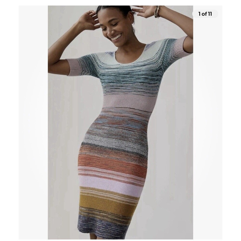Anthropologie Sweater Dress Space Dyed Knit Midi Dress Size Medium Bodycon